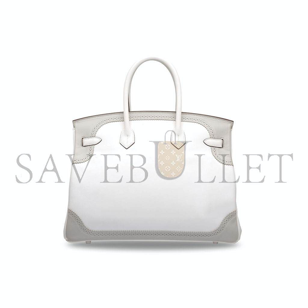 HERMÈS MASTER BIRKIN 30 SWIFT WHITE AND GREY WITH SILVER BUCKLE 321877 (30*22*15cm)